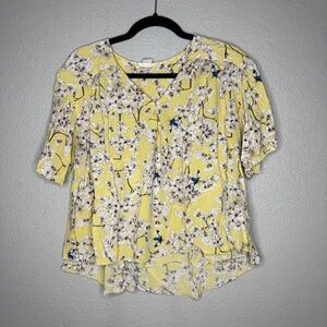 H&M x Anna Glover Women’s Yellow Floral V-Neck Blouse- 12